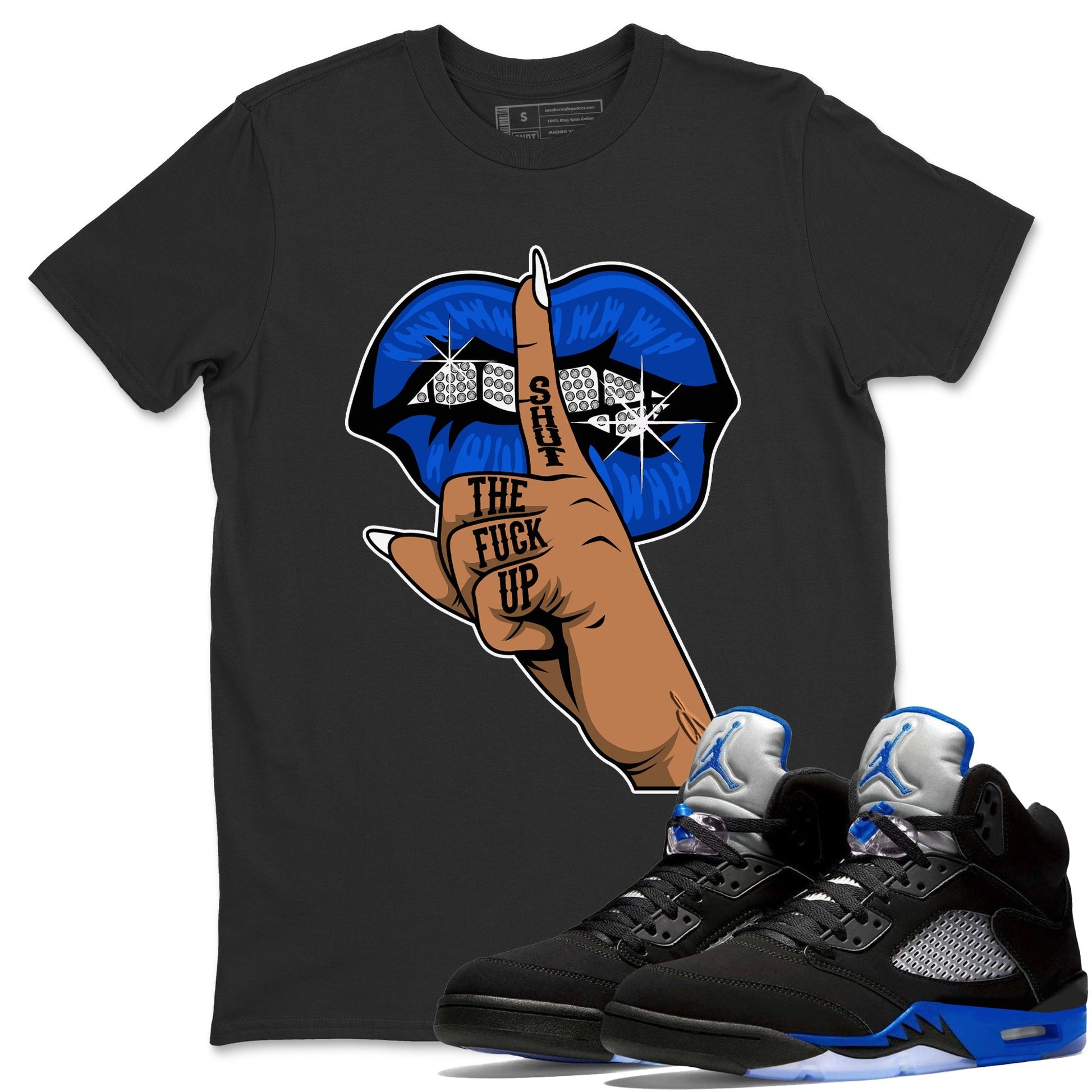 Jordan 5 Racer Blue Sneaker Match Tees Lips Hand Sneaker Tees Jordan 5 Racer Blue Sneaker Release Tees Unisex Shirts