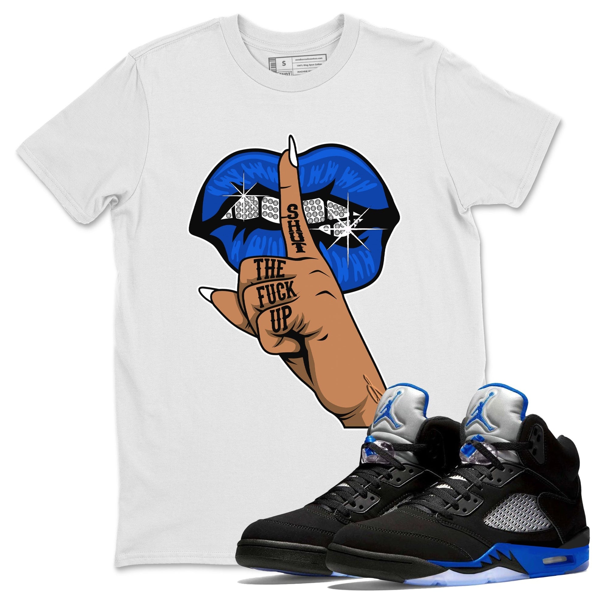 Jordan 5 Racer Blue Sneaker Match Tees Lips Hand Sneaker Tees Jordan 5 Racer Blue Sneaker Release Tees Unisex Shirts