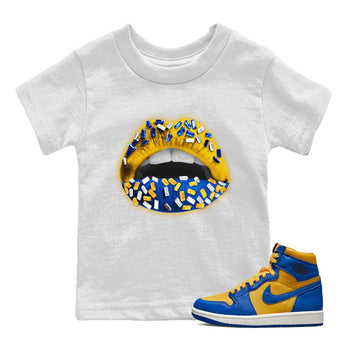 Jordan 1 Game Royal Varsity Maize Sneaker Match Tees Lips Jewel Sneaker Tees Jordan 1 Game Royal Varsity Maize Sneaker Release Tees Kids Shirts