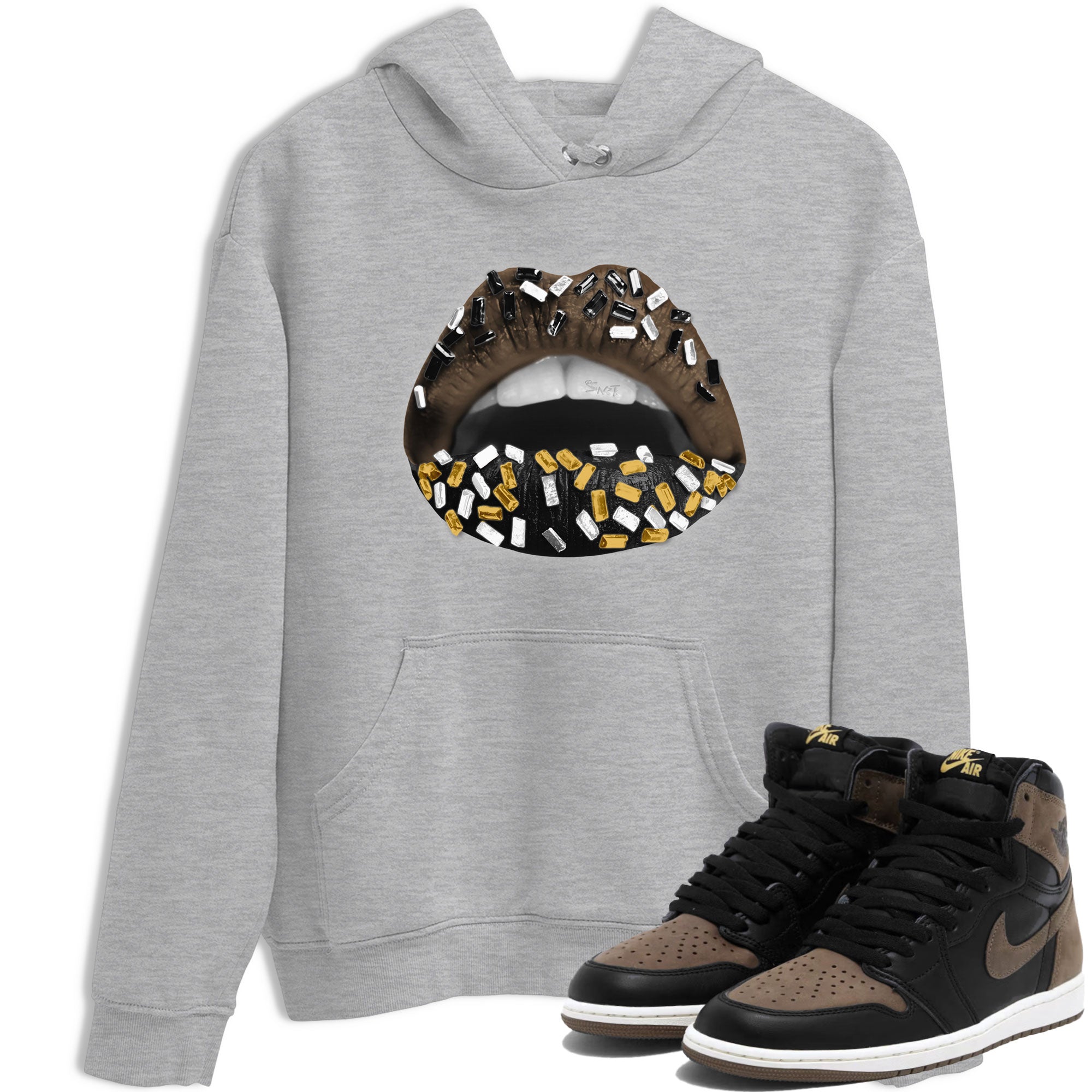 Air Jordan 1 Palomino shirt to match jordans Lips Jewel sneaker tees Air Jordan 1 High OG Palomino SNRT Sneaker Release Tees Crew Neck Casual Unisex Heather Grey 1 T-Shirt