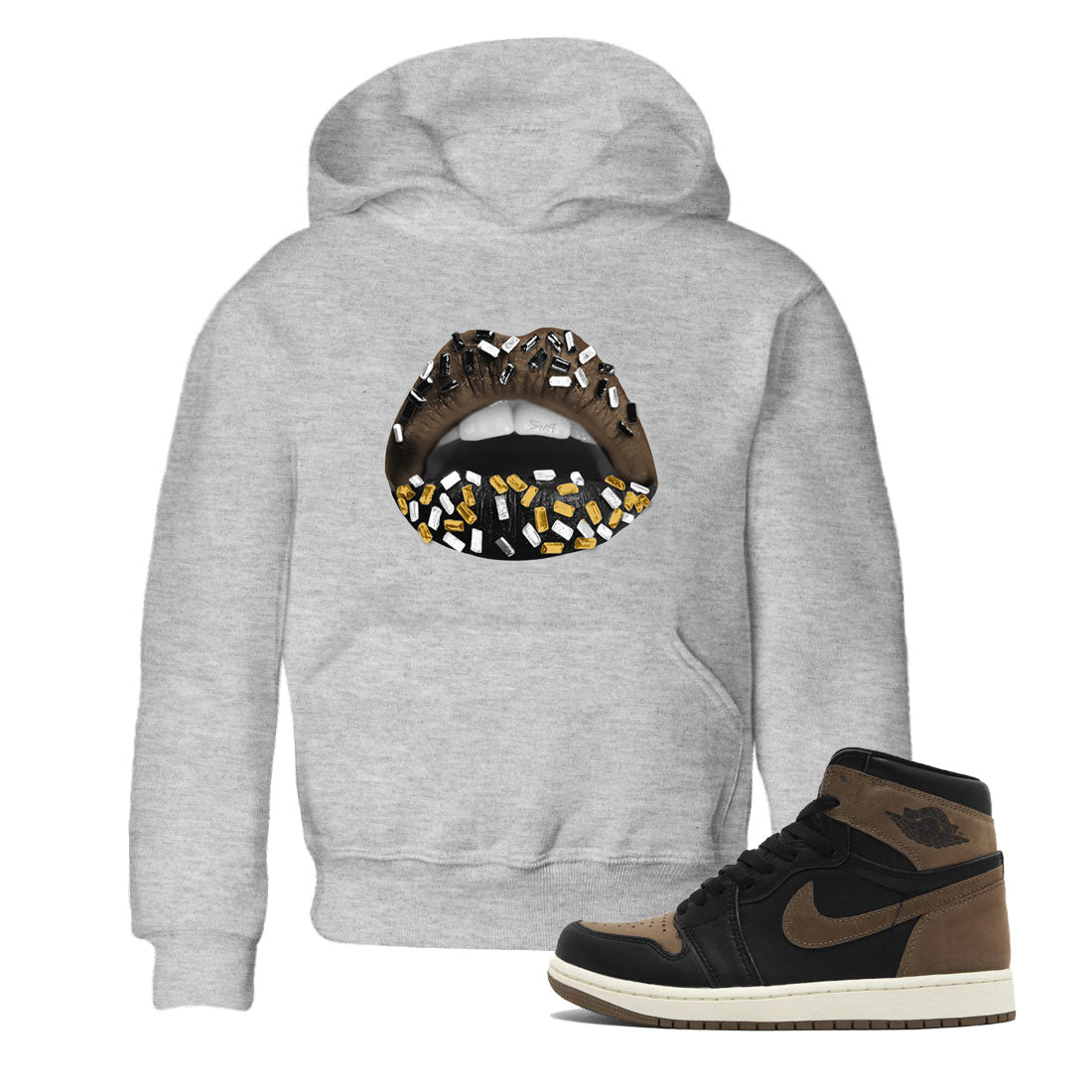Air Jordan 1 Palomino shirt to match jordans Lips Jewel sneaker tees Air Jordan 1 High OG Palomino SNRT Sneaker Release Tees Baby Toddler Heather Grey 1 T-Shirt