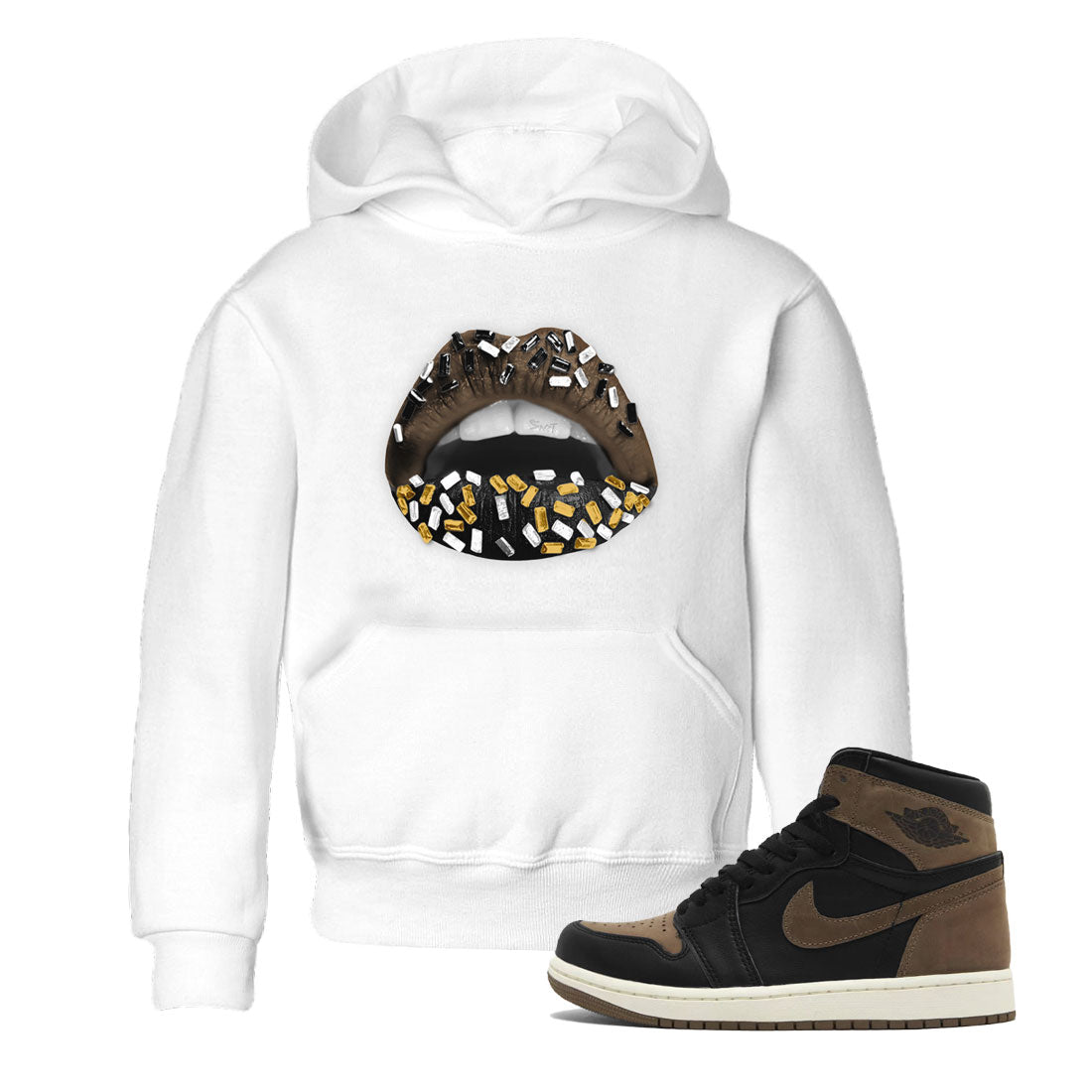 Air Jordan 1 Palomino shirt to match jordans Lips Jewel sneaker tees Air Jordan 1 High OG Palomino SNRT Sneaker Release Tees Baby Toddler White 1 T-Shirt