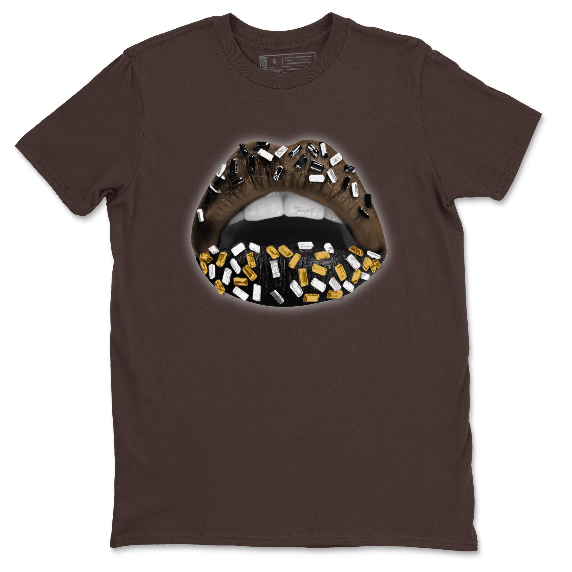 Air Jordan 1 Palomino shirt to match jordans Lips Jewel sneaker tees Air Jordan 1 High OG Palomino SNRT Sneaker Release Tees Crew Neck Casual Unisex Dark Chocolate 2 T-Shirt