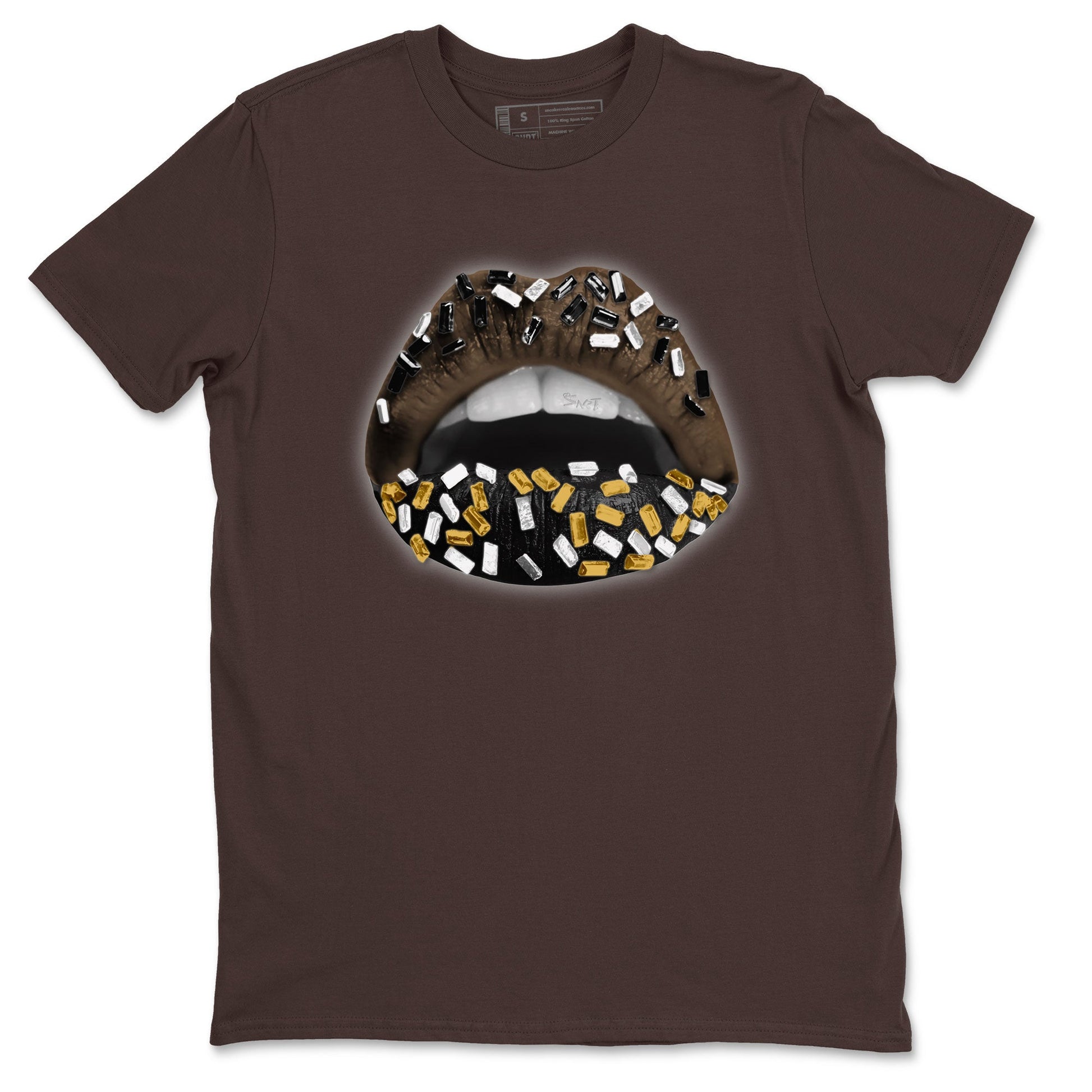 Air Jordan 1 Palomino shirt to match jordans Lips Jewel sneaker tees Air Jordan 1 High OG Palomino SNRT Sneaker Release Tees Crew Neck Casual Unisex Dark Chocolate 2 T-Shirt