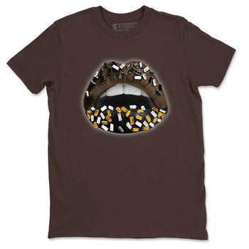 Air Jordan 1 Palomino shirt to match jordans Lips Jewel sneaker tees Air Jordan 1 High OG Palomino SNRT Sneaker Release Tees Crew Neck Casual Unisex Dark Chocolate 2 T-Shirt