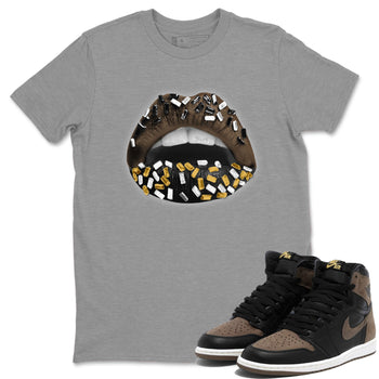 Air Jordan 1 Palomino shirt to match jordans Lips Jewel sneaker tees Air Jordan 1 High OG Palomino SNRT Sneaker Release Tees Crew Neck Casual Unisex Heather Grey 1 T-Shirt