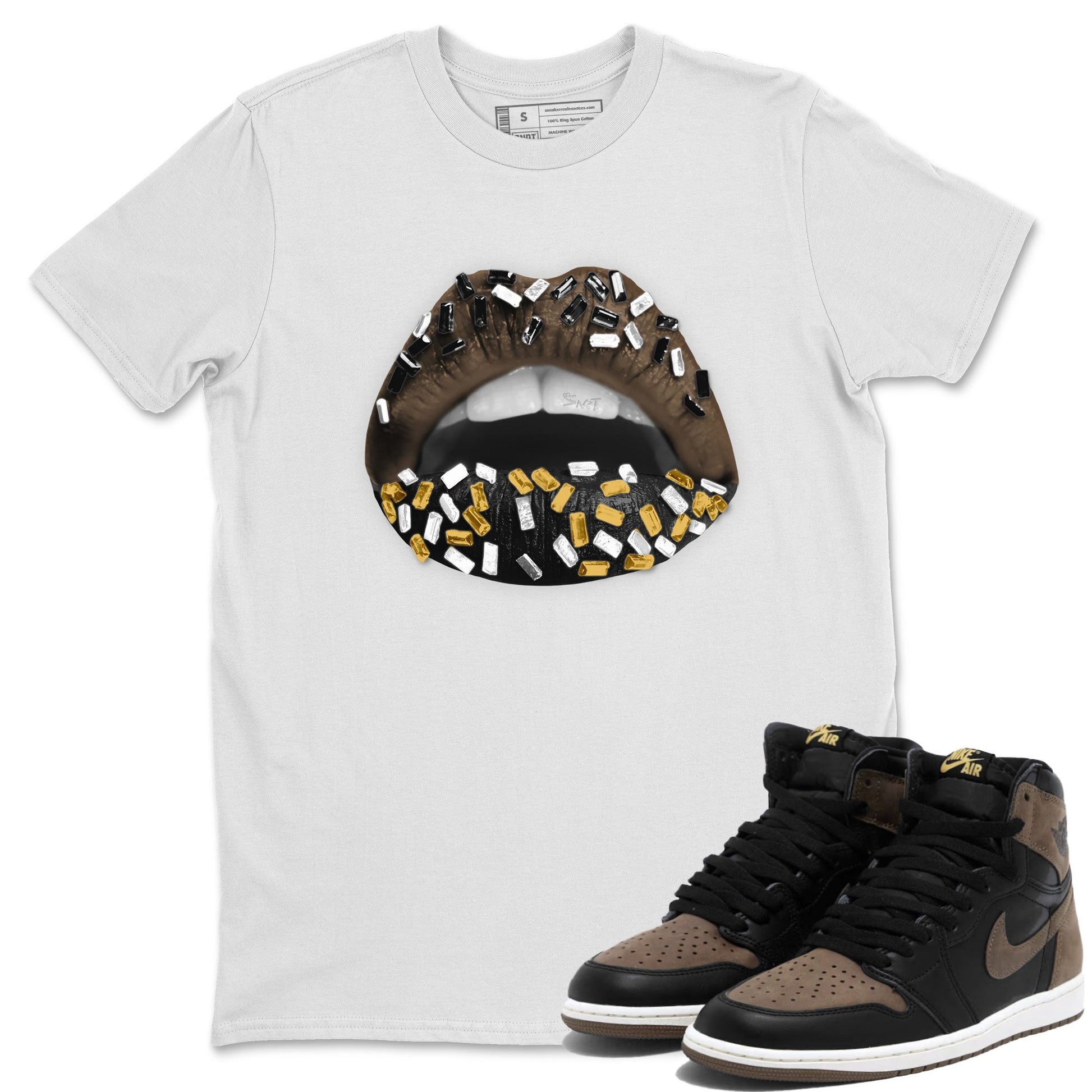 Air Jordan 1 Palomino shirt to match jordans Lips Jewel sneaker tees Air Jordan 1 High OG Palomino SNRT Sneaker Release Tees Crew Neck Casual Unisex White 1 T-Shirt