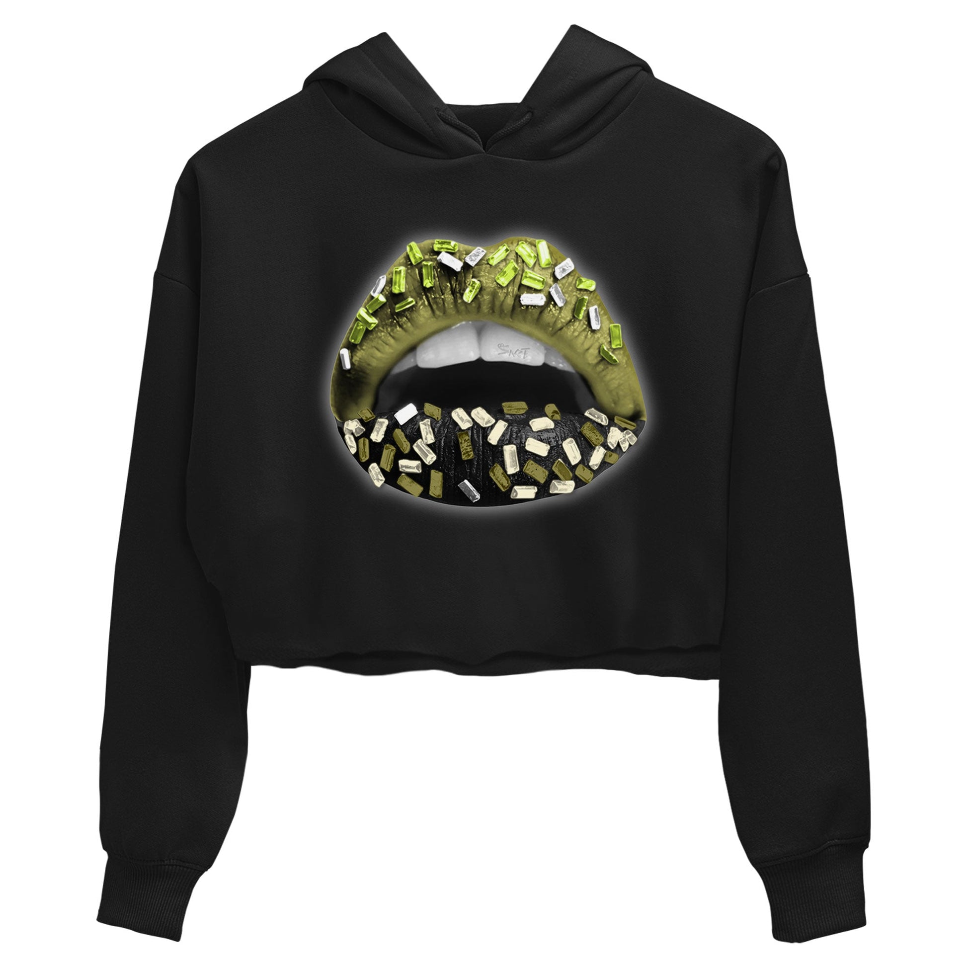 Jordan 1 Low x Travis Scott Golf Olive shirt to match jordans Lips Jewel sneaker tees Air Jordan 1 Travis Scott Olive SNRT Sneaker Release Tees Black 2 Crop T-Shirt