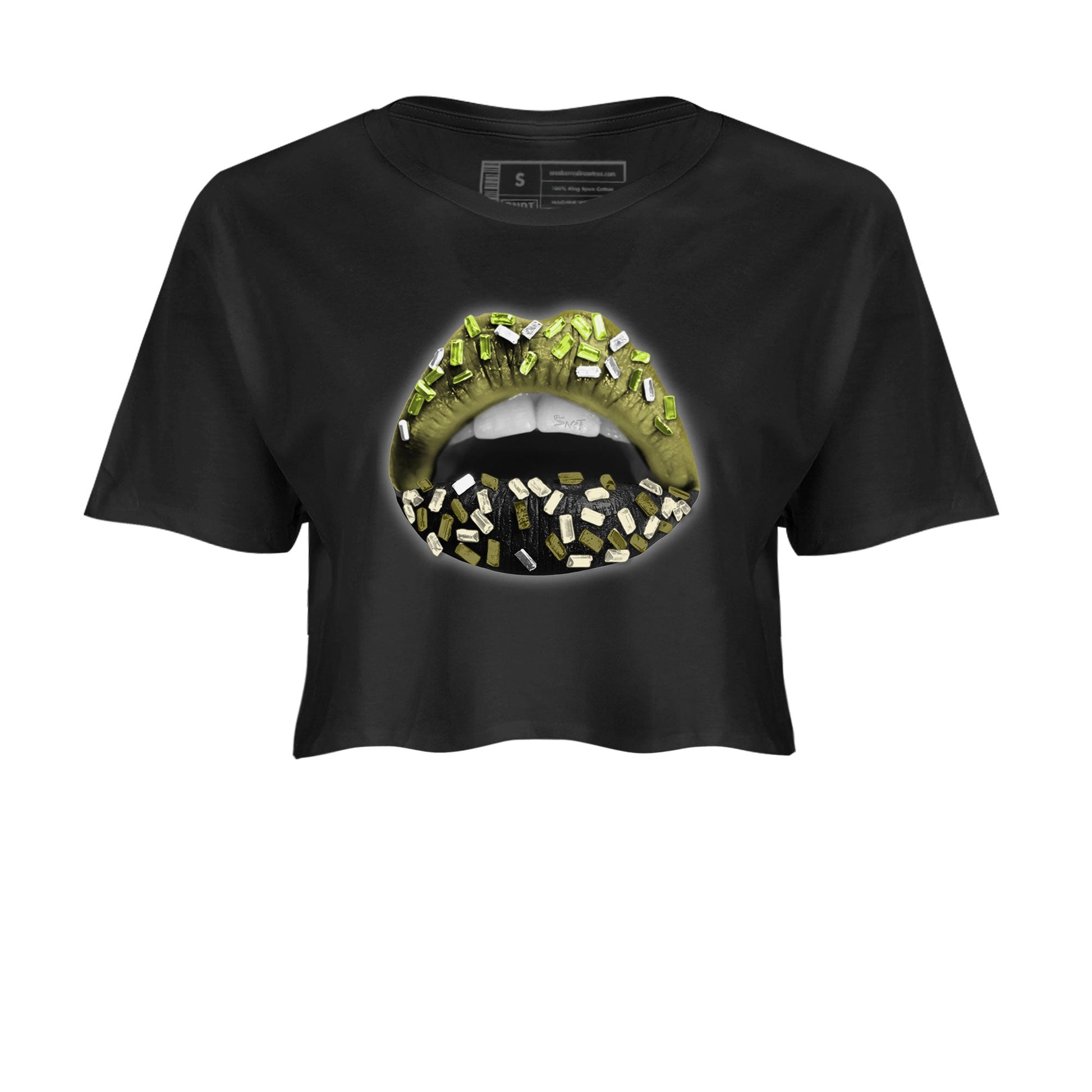 Jordan 1 Low x Travis Scott Golf Olive shirt to match jordans Lips Jewel sneaker tees Air Jordan 1 Travis Scott Olive SNRT Sneaker Release Tees Black 2 Crop T-Shirt