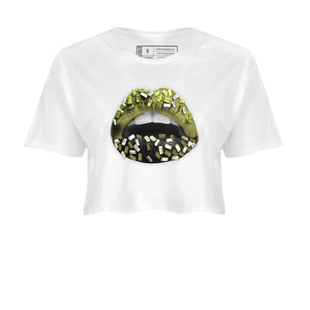 Jordan 1 Low x Travis Scott Golf Olive shirt to match jordans Lips Jewel sneaker tees Air Jordan 1 Travis Scott Olive SNRT Sneaker Release Tees White 2 Crop T-Shirt