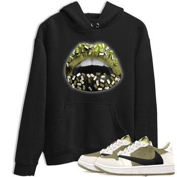 Jordan 1 Low x Travis Scott Golf Olive shirt to match jordans Lips Jewel sneaker tees Air Jordan 1 Travis Scott Olive SNRT Sneaker Release Tees Unisex Black 1 T-Shirt