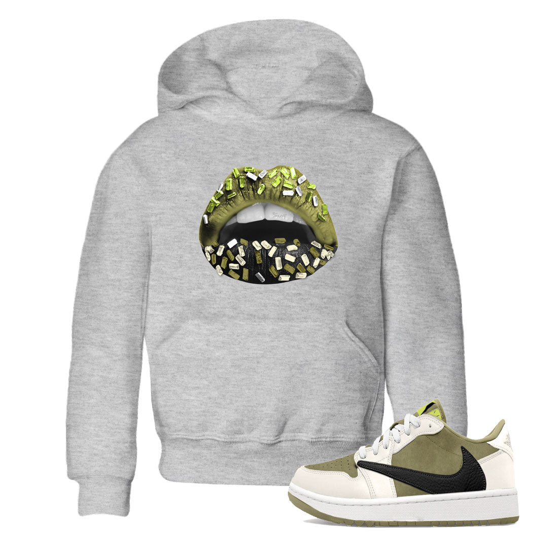 Jordan 1 Low x Travis Scott Golf Olive shirt to match jordans Lips Jewel sneaker tees Air Jordan 1 Travis Scott Olive SNRT Sneaker Release Tees Baby Toddler Heather Grey 1 T-Shirt