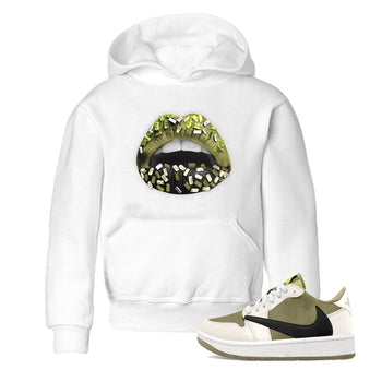 Jordan 1 Low x Travis Scott Golf Olive shirt to match jordans Lips Jewel sneaker tees Air Jordan 1 Travis Scott Olive SNRT Sneaker Release Tees Baby Toddler White 1 T-Shirt
