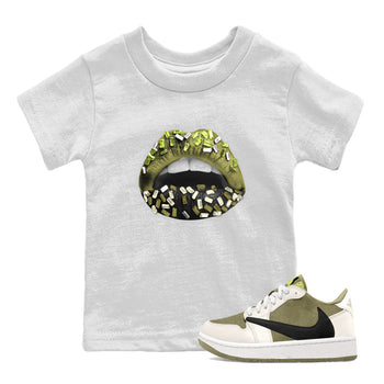 Jordan 1 Low x Travis Scott Golf Olive shirt to match jordans Lips Jewel sneaker tees Air Jordan 1 Travis Scott Olive SNRT Sneaker Release Tees Baby Toddler White 1 T-Shirt