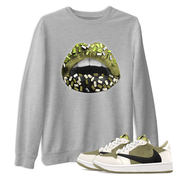Jordan 1 Low x Travis Scott Golf Olive shirt to match jordans Lips Jewel sneaker tees Air Jordan 1 Travis Scott Olive SNRT Sneaker Release Tees Unisex Heather Grey 1 T-Shirt
