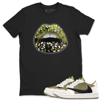 Jordan 1 Low x Travis Scott Golf Olive shirt to match jordans Lips Jewel sneaker tees Air Jordan 1 Travis Scott Olive SNRT Sneaker Release Tees Unisex Black 1 T-Shirt