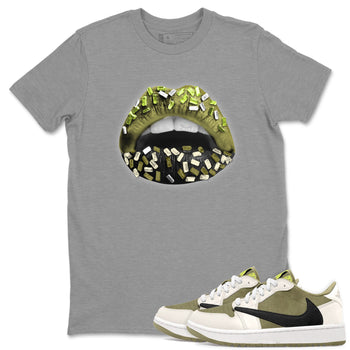 Jordan 1 Low x Travis Scott Golf Olive shirt to match jordans Lips Jewel sneaker tees Air Jordan 1 Travis Scott Olive SNRT Sneaker Release Tees Unisex Heather Grey 1 T-Shirt