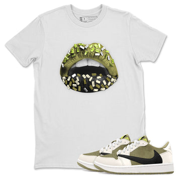 Jordan 1 Low x Travis Scott Golf Olive shirt to match jordans Lips Jewel sneaker tees Air Jordan 1 Travis Scott Olive SNRT Sneaker Release Tees Unisex White 1 T-Shirt