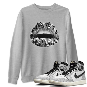 Jordan 1 White Cement Sneaker Match Tees Lips Jewel Sneaker Tees Jordan 1 White Cement Sneaker Release Tees Unisex Shirts