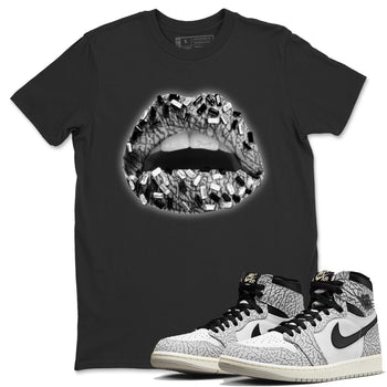 Jordan 1 White Cement Sneaker Match Tees Lips Jewel Sneaker Tees Jordan 1 White Cement Sneaker Release Tees Unisex Shirts