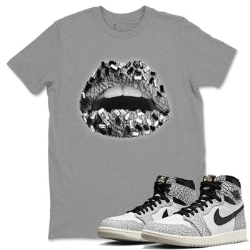 Jordan 1 White Cement Sneaker Match Tees Lips Jewel Sneaker Tees Jordan 1 White Cement Sneaker Release Tees Unisex Shirts