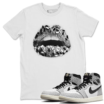 Jordan 1 White Cement Sneaker Match Tees Lips Jewel Sneaker Tees Jordan 1 White Cement Sneaker Release Tees Unisex Shirts