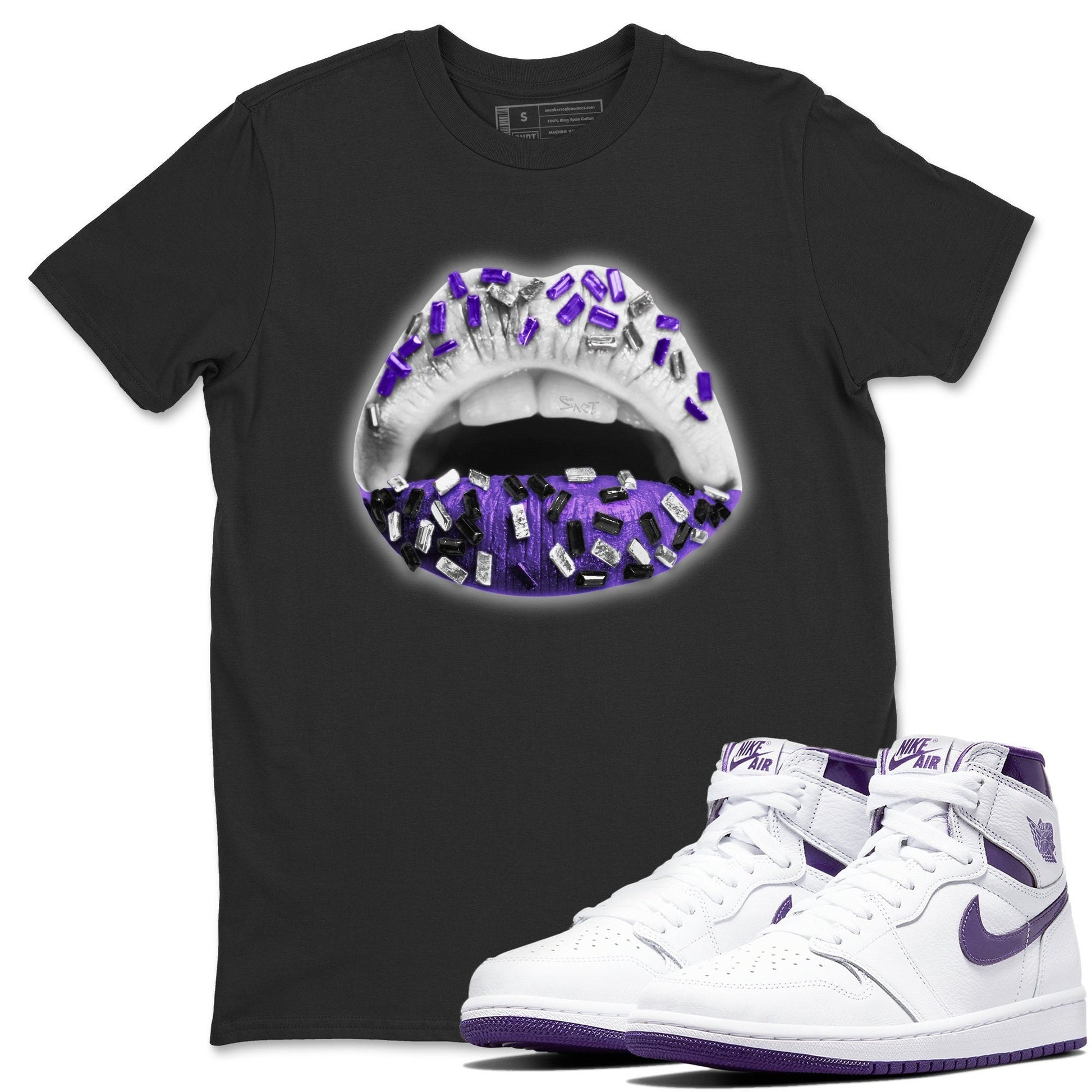 Jordan 1 WMNS Court Purple Sneaker Match Tees Lips Jewel Sneaker Tees Jordan 1 WMNS Court Purple Sneaker Release Tees Unisex Shirts