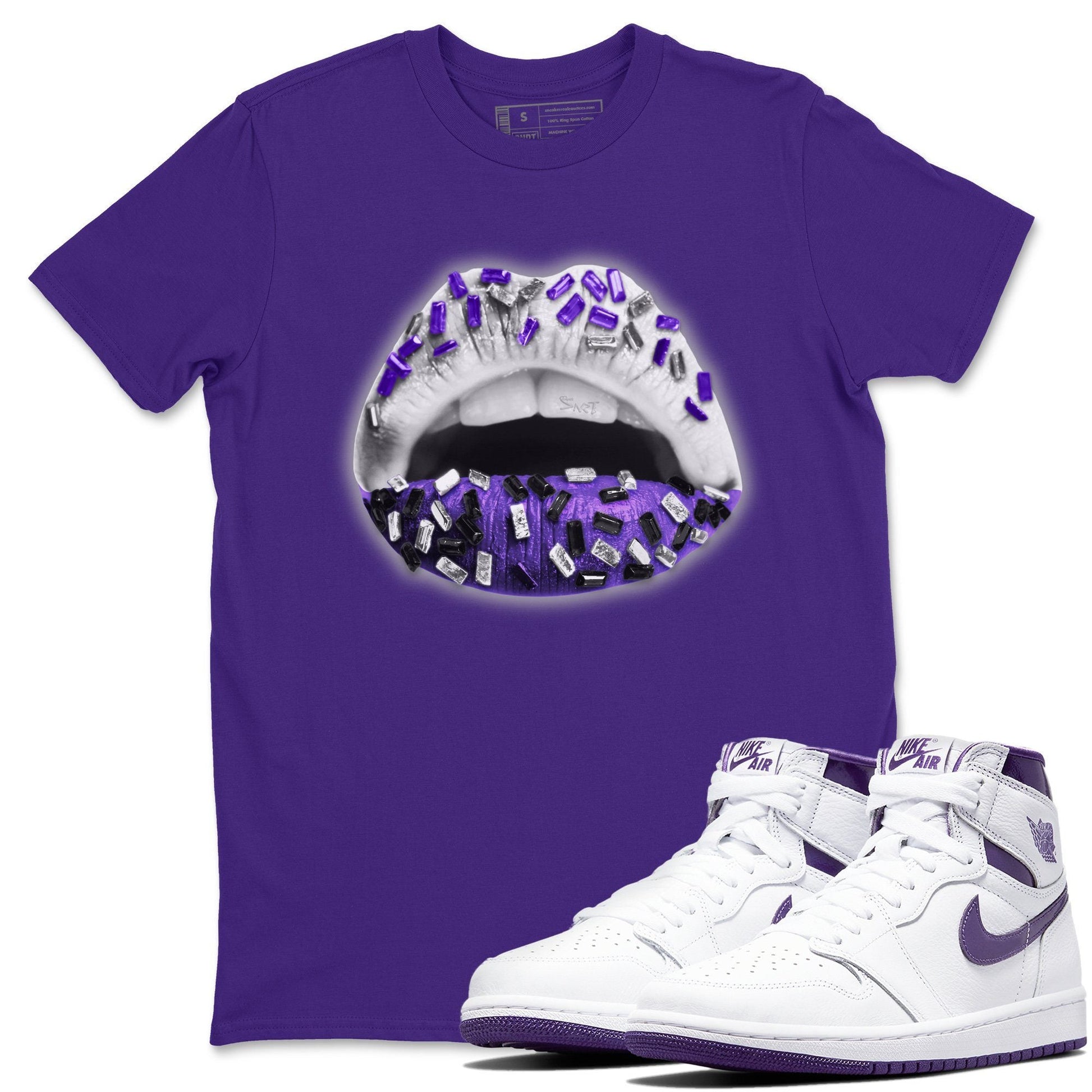 Jordan 1 WMNS Court Purple Sneaker Match Tees Lips Jewel Sneaker Tees Jordan 1 WMNS Court Purple Sneaker Release Tees Unisex Shirts