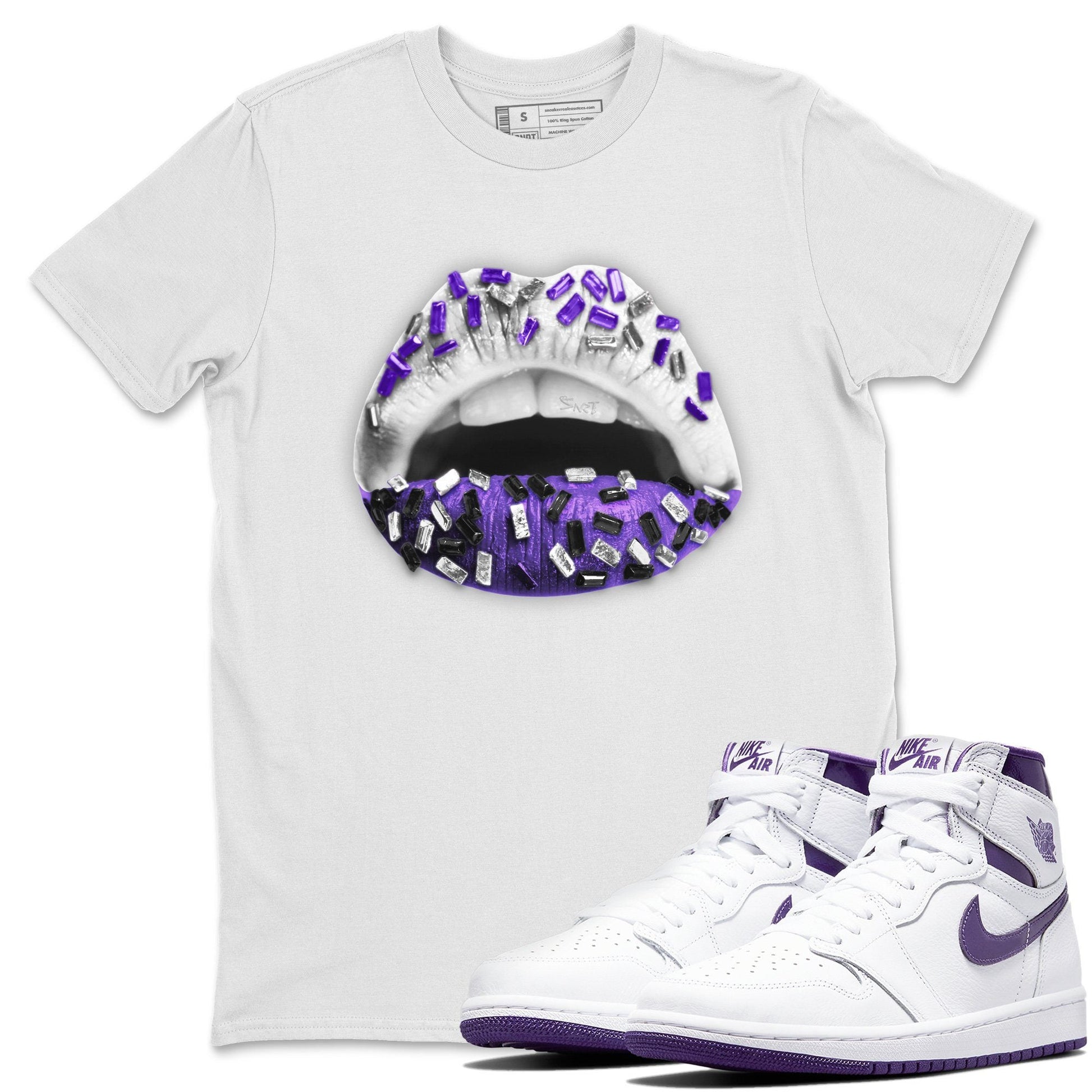 Jordan 1 WMNS Court Purple Sneaker Match Tees Lips Jewel Sneaker Tees Jordan 1 WMNS Court Purple Sneaker Release Tees Unisex Shirts
