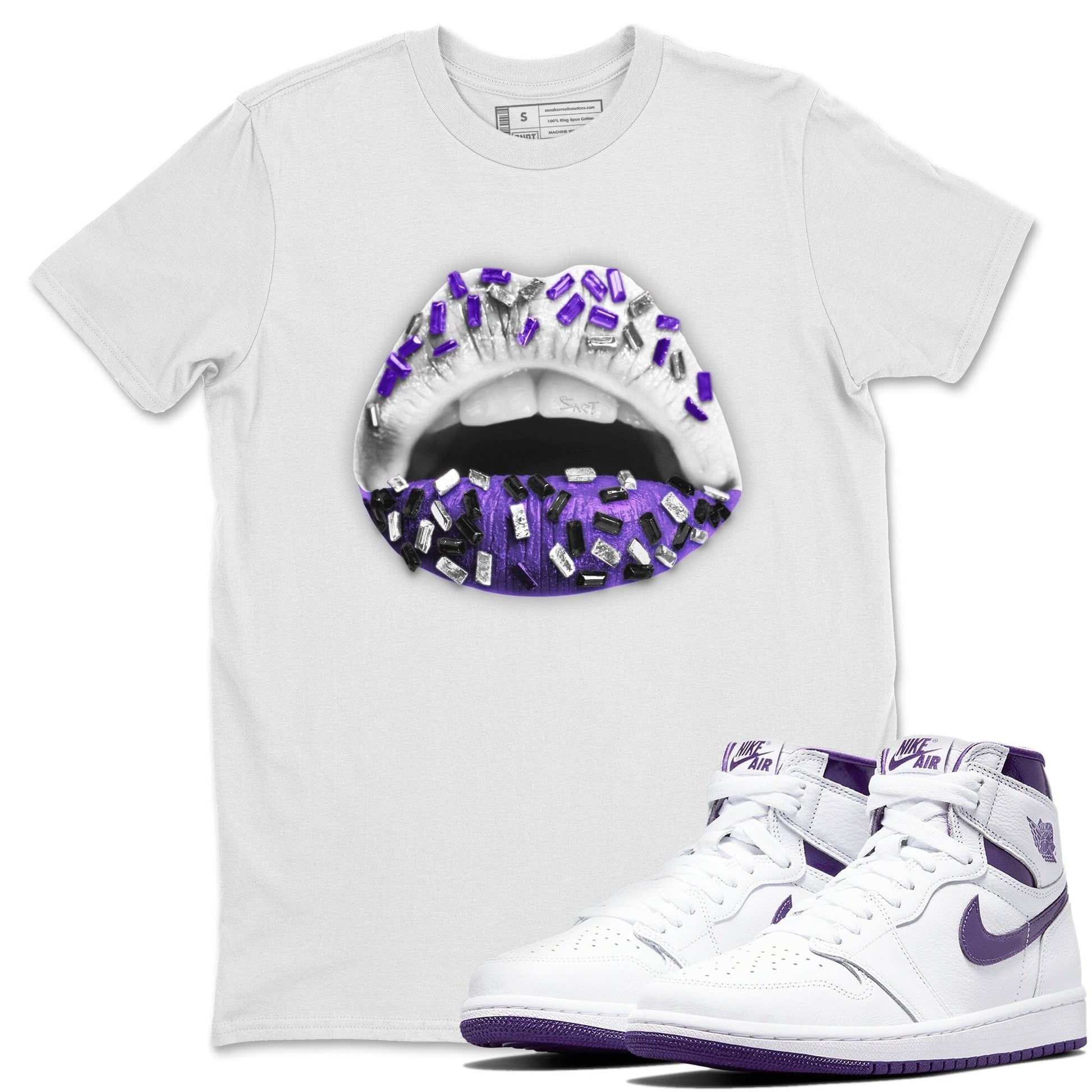 Jordan 1 WMNS Court Purple Sneaker Match Tees Lips Jewel Sneaker Tees Jordan 1 WMNS Court Purple Sneaker Release Tees Unisex Shirts