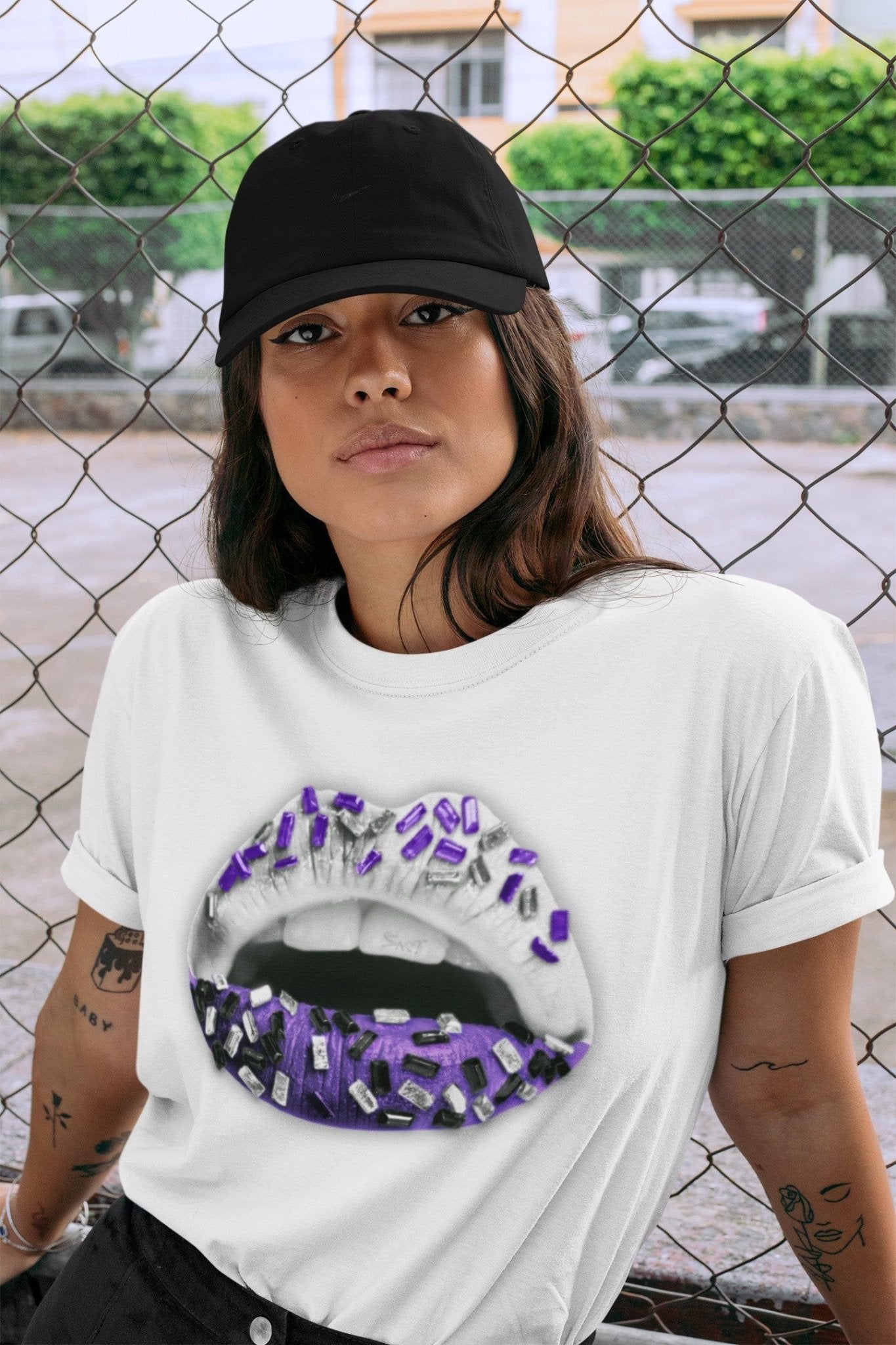 Jordan 1 WMNS Court Purple Sneaker Match Tees Lips Jewel Sneaker Tees Jordan 1 WMNS Court Purple Sneaker Release Tees Unisex Shirts