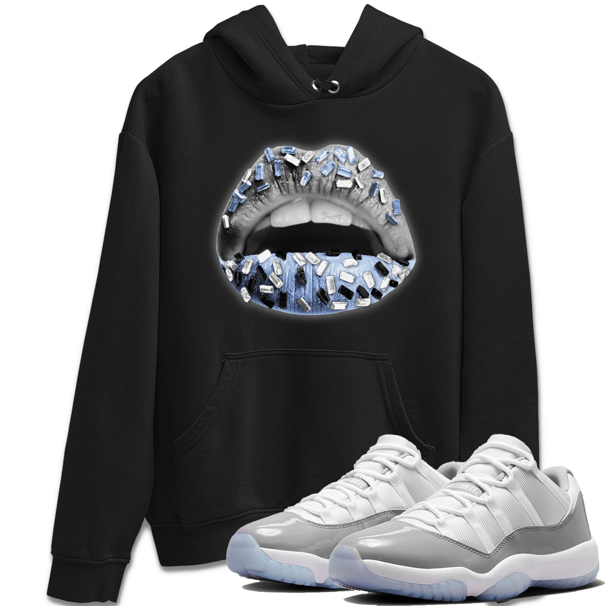 Air Jordan 11 White Cement Sneaker Match Tees Lips Jewel Sneaker Tees Air Jordan 11 Cement Grey Sneaker Release Tees Unisex Shirts Black 1