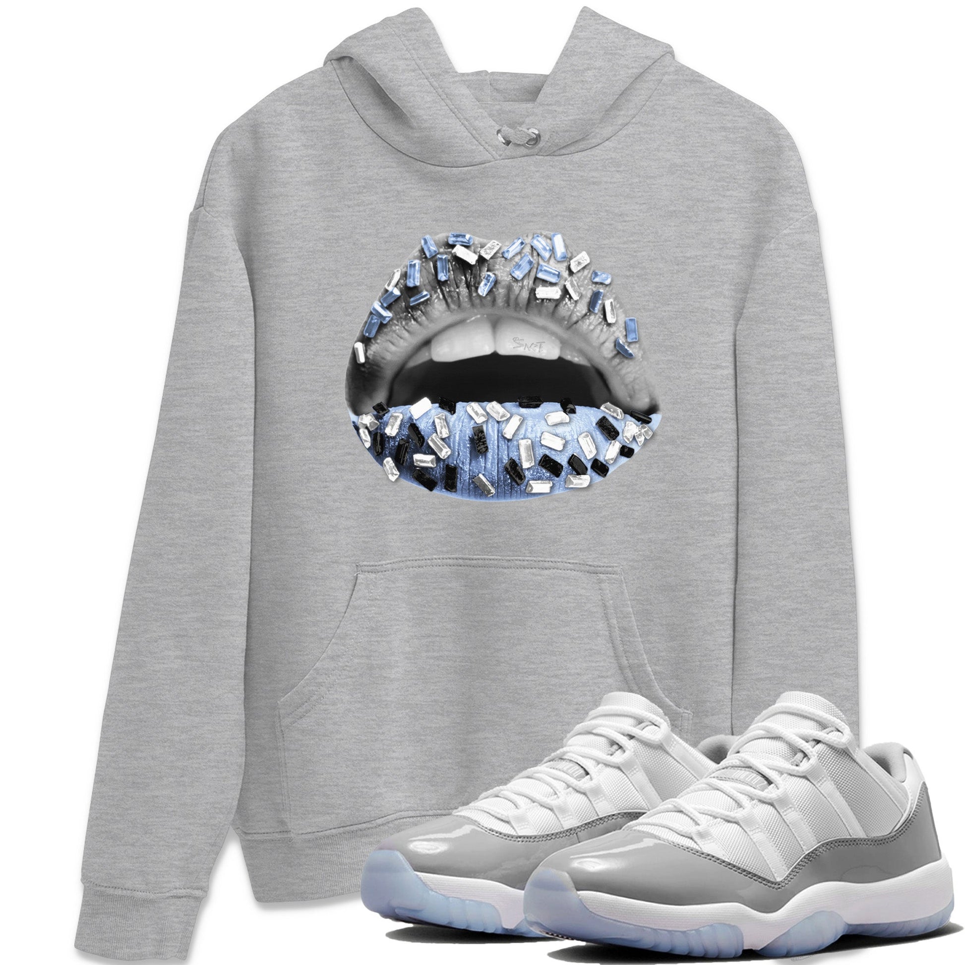 Air Jordan 11 White Cement Sneaker Match Tees Lips Jewel Sneaker Tees Air Jordan 11 Cement Grey Sneaker Release Tees Unisex Shirts Heather Grey 1