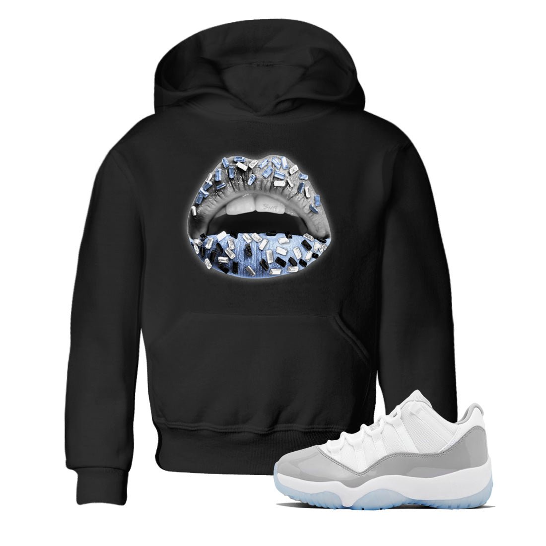 Air Jordan 11 White Cement Sneaker Match Tees Lips Jewel Sneaker Tees Air Jordan 11 Cement Grey Sneaker Release Tees Kids Shirts Black 1