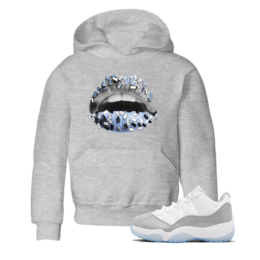 Air Jordan 11 White Cement Sneaker Match Tees Lips Jewel Sneaker Tees Air Jordan 11 Cement Grey Sneaker Release Tees Kids Shirts Heather Grey 1