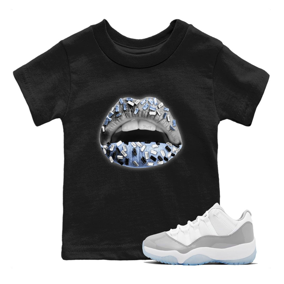 Air Jordan 11 White Cement Sneaker Match Tees Lips Jewel Sneaker Tees Air Jordan 11 Cement Grey Sneaker Release Tees Kids Shirts Black 1