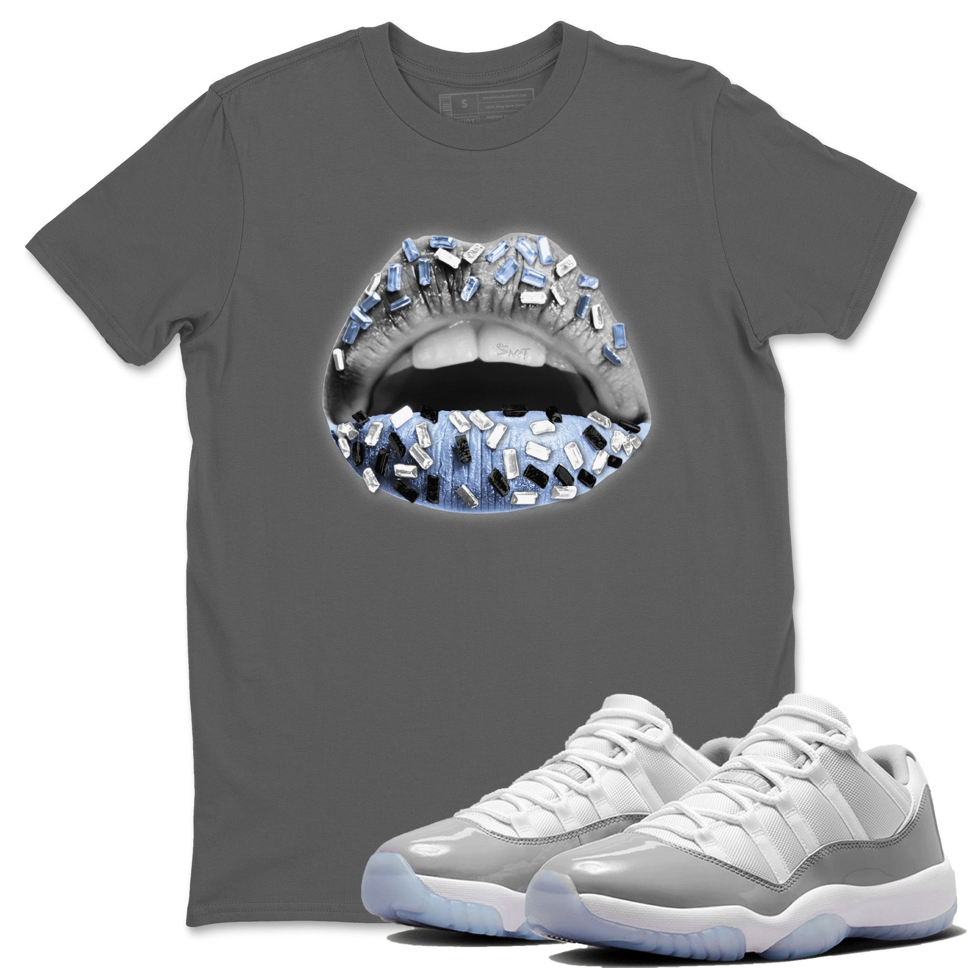 Air Jordan 11 White Cement Sneaker Match Tees Lips Jewel Sneaker Tees Air Jordan 11 Cement Grey Sneaker Release Tees Unisex Shirts Cool Grey 1