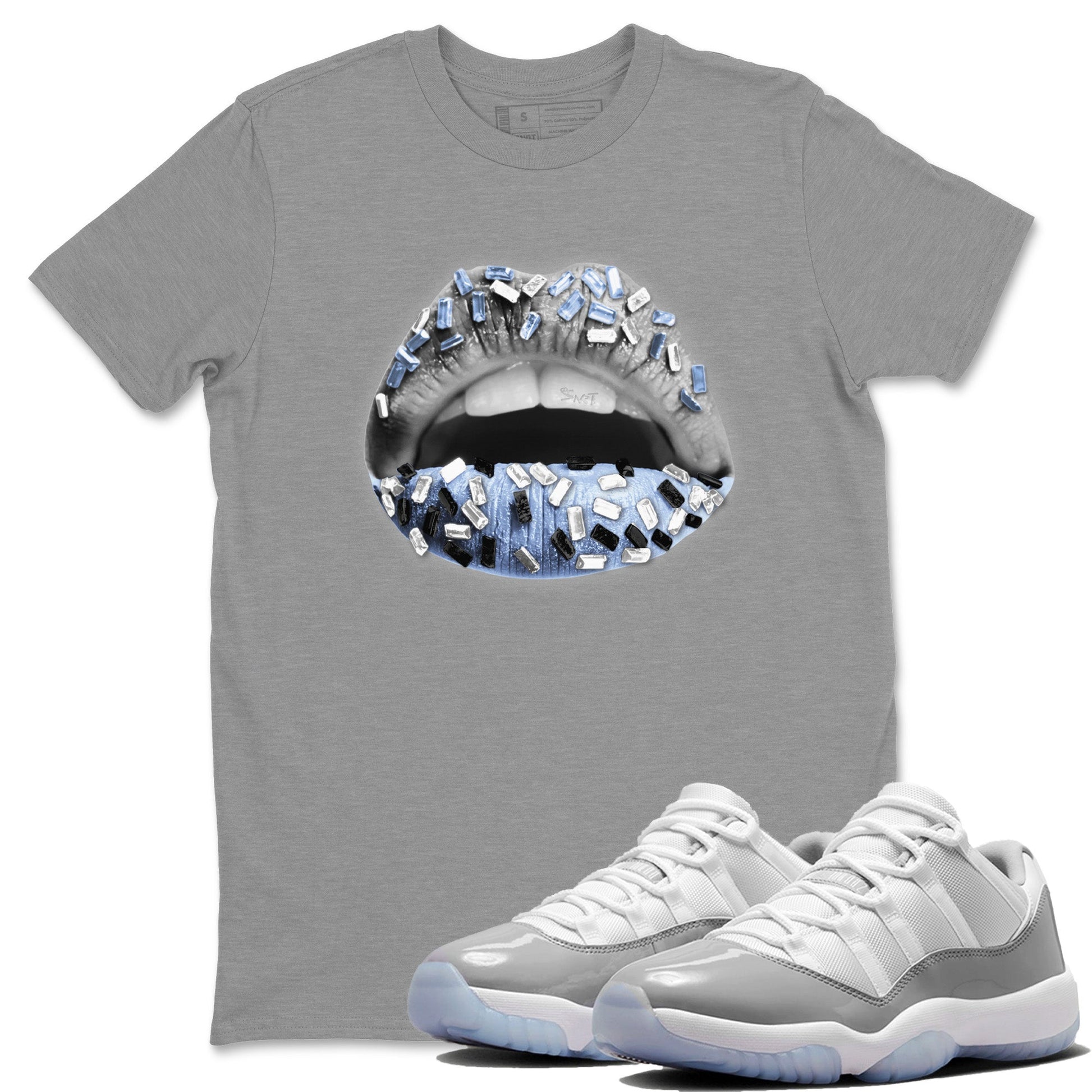 Air Jordan 11 White Cement Sneaker Match Tees Lips Jewel Sneaker Tees Air Jordan 11 Cement Grey Sneaker Release Tees Unisex Shirts Heather Grey 1