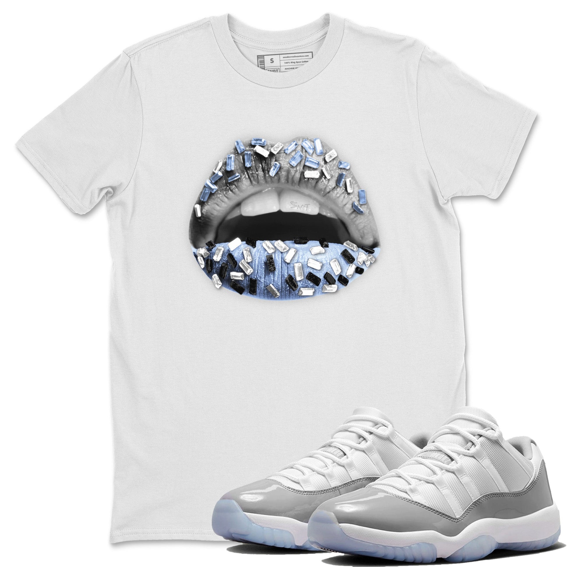 Air Jordan 11 White Cement Sneaker Match Tees Lips Jewel Sneaker Tees Air Jordan 11 Cement Grey Sneaker Release Tees Unisex Shirts White 1