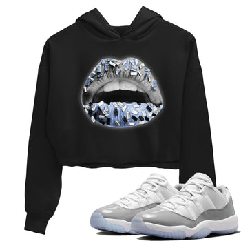 Air Jordan 11 White Cement Sneaker Match Tees Lips Jewel Sneaker Tees Air Jordan 11 Cement Grey Sneaker Release Tees Women's Shirts Black 1