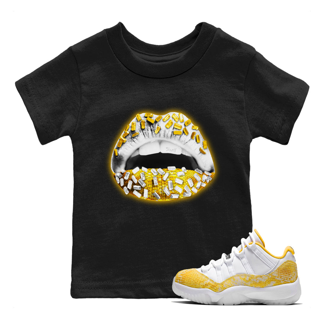 Jordan 11 Yellow Python Sneaker Match Tees Lips Jewel Sneaker Tees Jordan 11 Yellow Python Sneaker Release Tees Kids Shirts