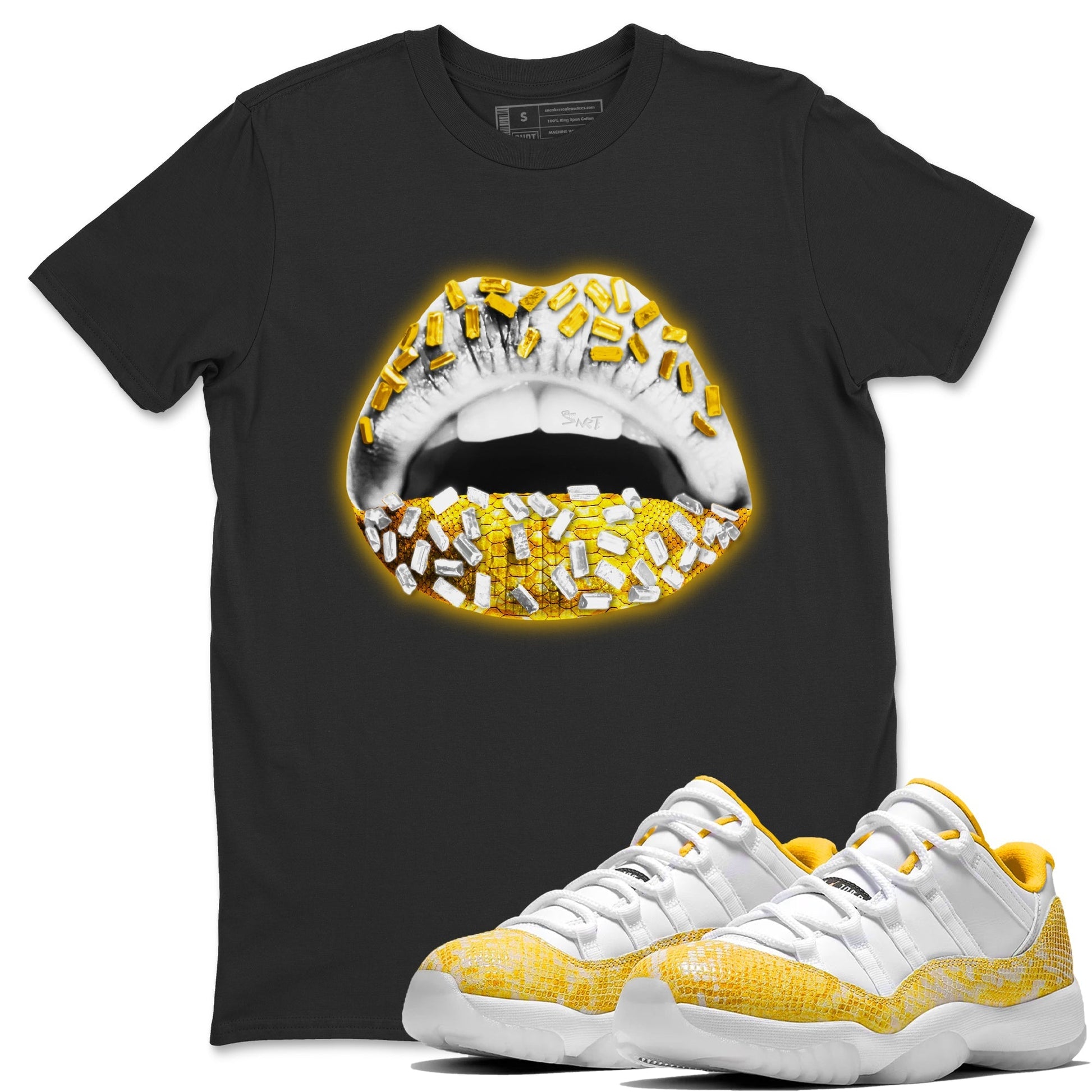 Jordan 11 Yellow Python Sneaker Match Tees Lips Jewel Sneaker Tees Jordan 11 Yellow Python Sneaker Release Tees Unisex Shirts