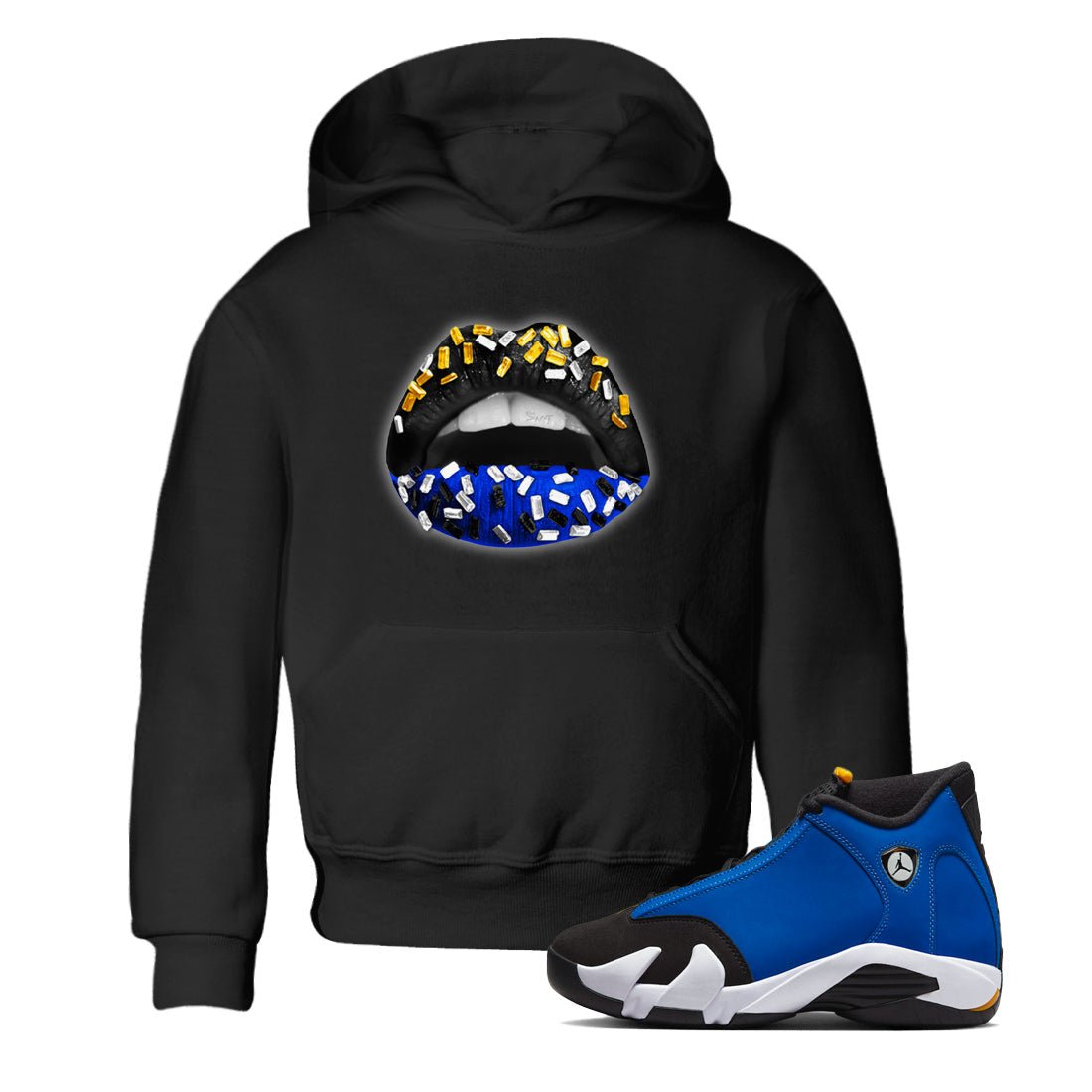 Air Jordan 14 Laney Sneaker Match Tees Lips Jewel Sneaker Tees Jordan 14 Laney Sneaker Release Tees Kids Shirts Black 1