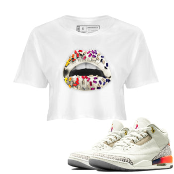 Air Jordan 3 X J Balvin shirt to match jordans Lips Jewel sneaker tees Air Jordan 3 X J Balvin SNRT Sneaker Release Tees LGBT Pride T-Shirt White 1 Crop T-Shirt
