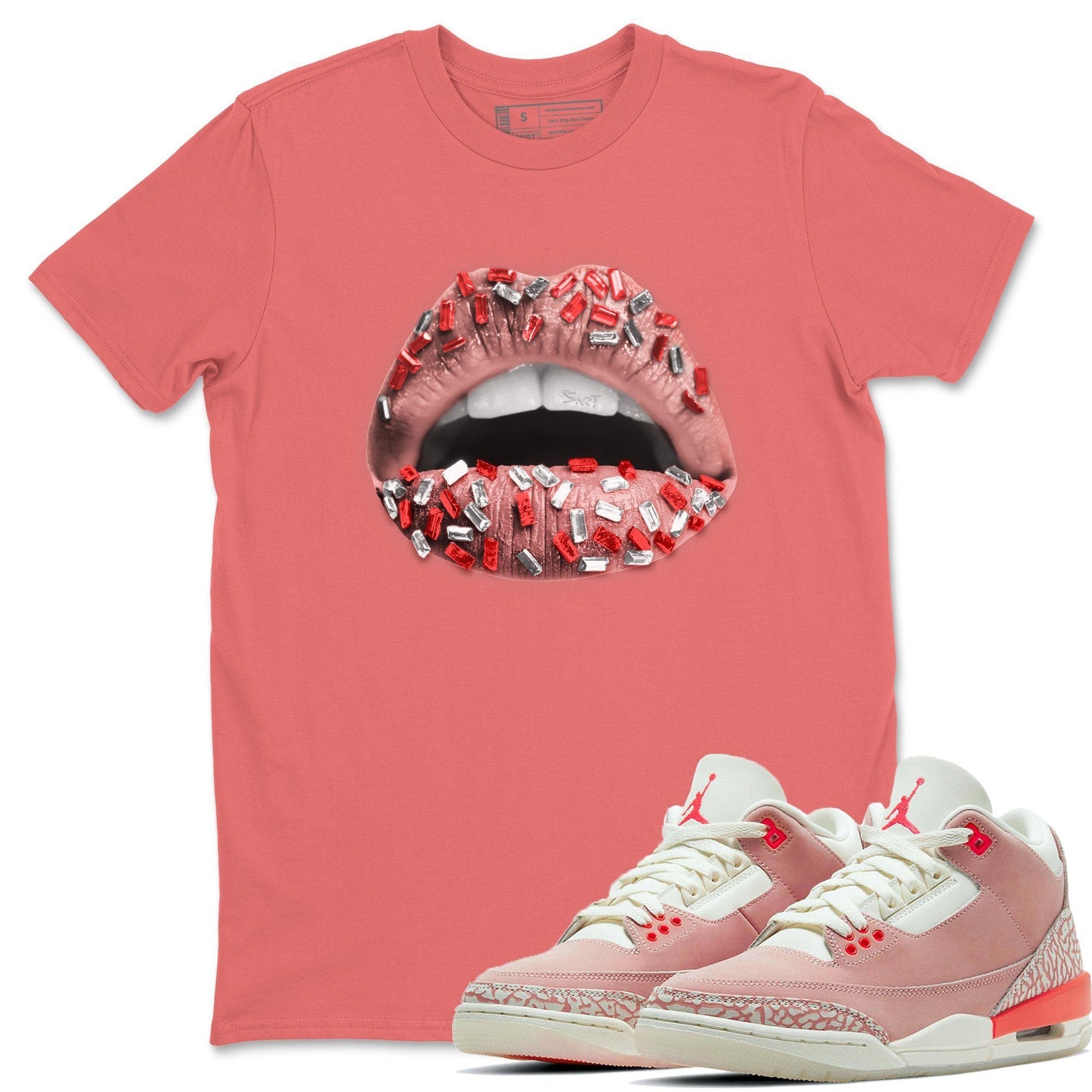 Jordan 3 Rust Pink Sneaker Match Tees Lips Jewel Sneaker Tees Jordan 3 Rust Pink Sneaker Release Tees Unisex Shirts