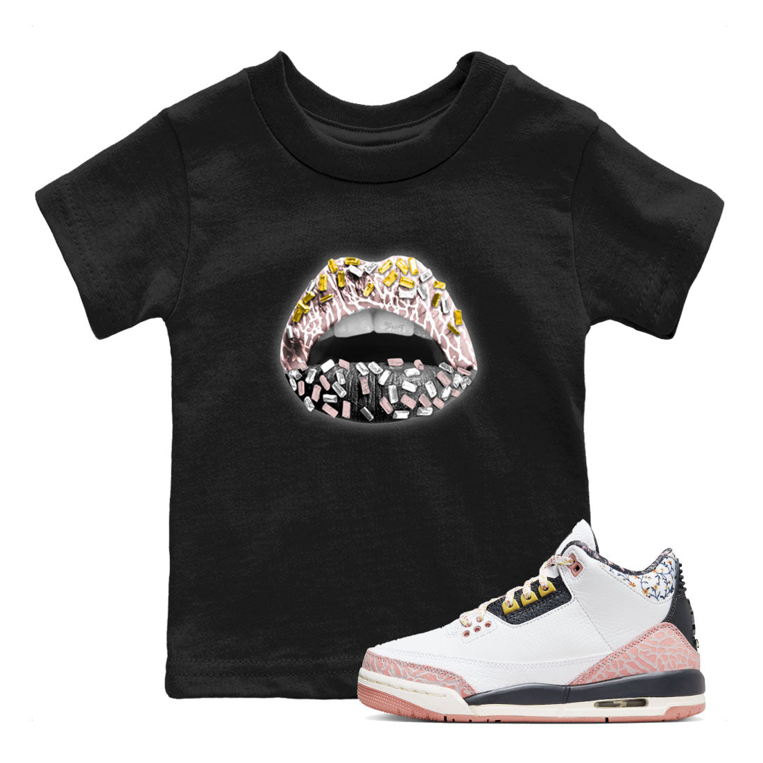 Air Jordan 3 GS Vintage Floral shirt to match jordans Lips Jewel sneaker tees 3s Vintage Floral SNRT sneaker release tees baby toddler Black 1 cotton Shirt