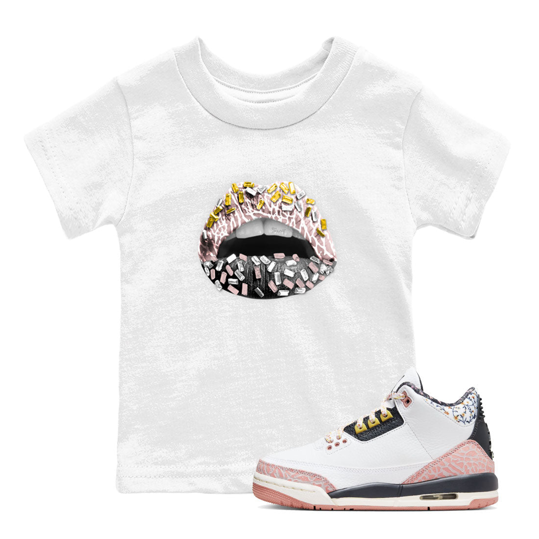 Air Jordan 3 GS Vintage Floral shirt to match jordans Lips Jewel sneaker tees 3s Vintage Floral SNRT sneaker release tees baby toddler White 1 cotton Shirt