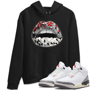 Air Jordan 3 White Cement Sneaker Match Tees Lips Jewel Sneaker Tees Air Jordan 3 Retro White Cement Sneaker Release Tees Unisex Shirts Black 1