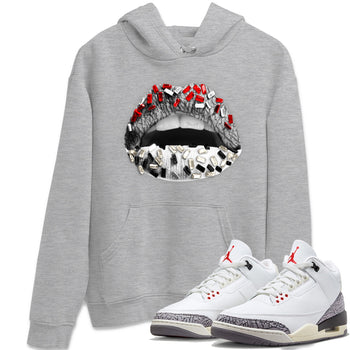 Air Jordan 3 White Cement Sneaker Match Tees Lips Jewel Sneaker Tees Air Jordan 3 Retro White Cement Sneaker Release Tees Unisex Shirts Heather Grey 1