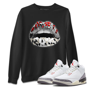 Air Jordan 3 White Cement Sneaker Match Tees Lips Jewel Sneaker Tees Air Jordan 3 Retro White Cement Sneaker Release Tees Unisex Shirts Black 1